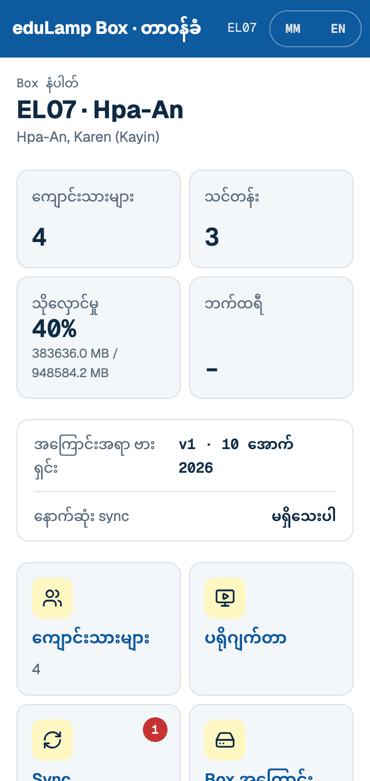 The operator dashboard: learners, courses, storage and sync